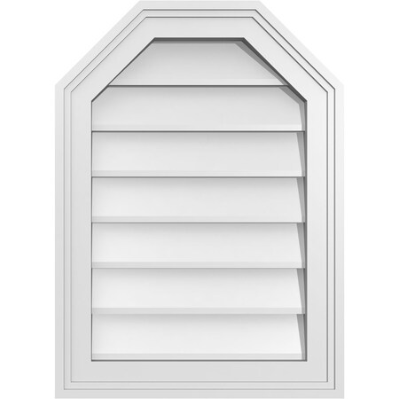 Ekena Millwork Octagonal Top Surface Mount PVC Gable Vent w/ 2"W x 1-1/2"P Brickmould Frame, 16"W x 22"H GVPOT16X2202SN